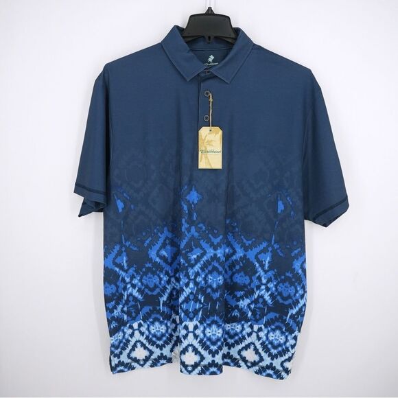 Caribbean Navy and Blue Patterned Polo Shirt - Picture 1 of 4
